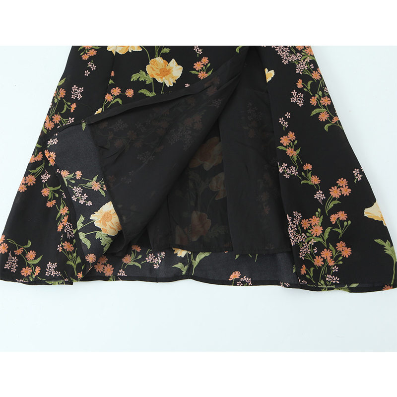French Vintage Floral Midi Dress - YENKYE ภาษาฝรั่งเศสคําสไตล์วินเทจลายดอกไม้พิมพ์ชุดสลิงผู้หญิงเซ็กซี่ด้านหน้าเอวสูง A-Line Midi ฤดูร้อน Holiday