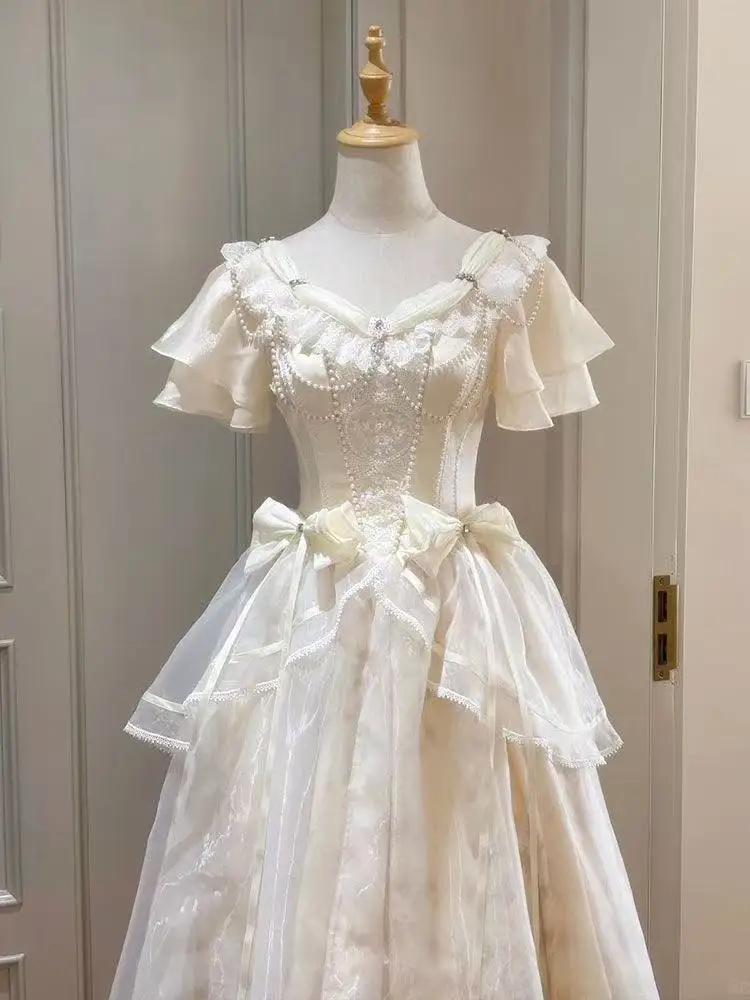 French Vintage Floral Midi Dress - ป่าสไตล์หวานวินเทจโบว์ออกแบบชุดผู้หญิง SLIM FIT A-Line ชุดยาวภาษาฝรั่งเศสคํา Elegant