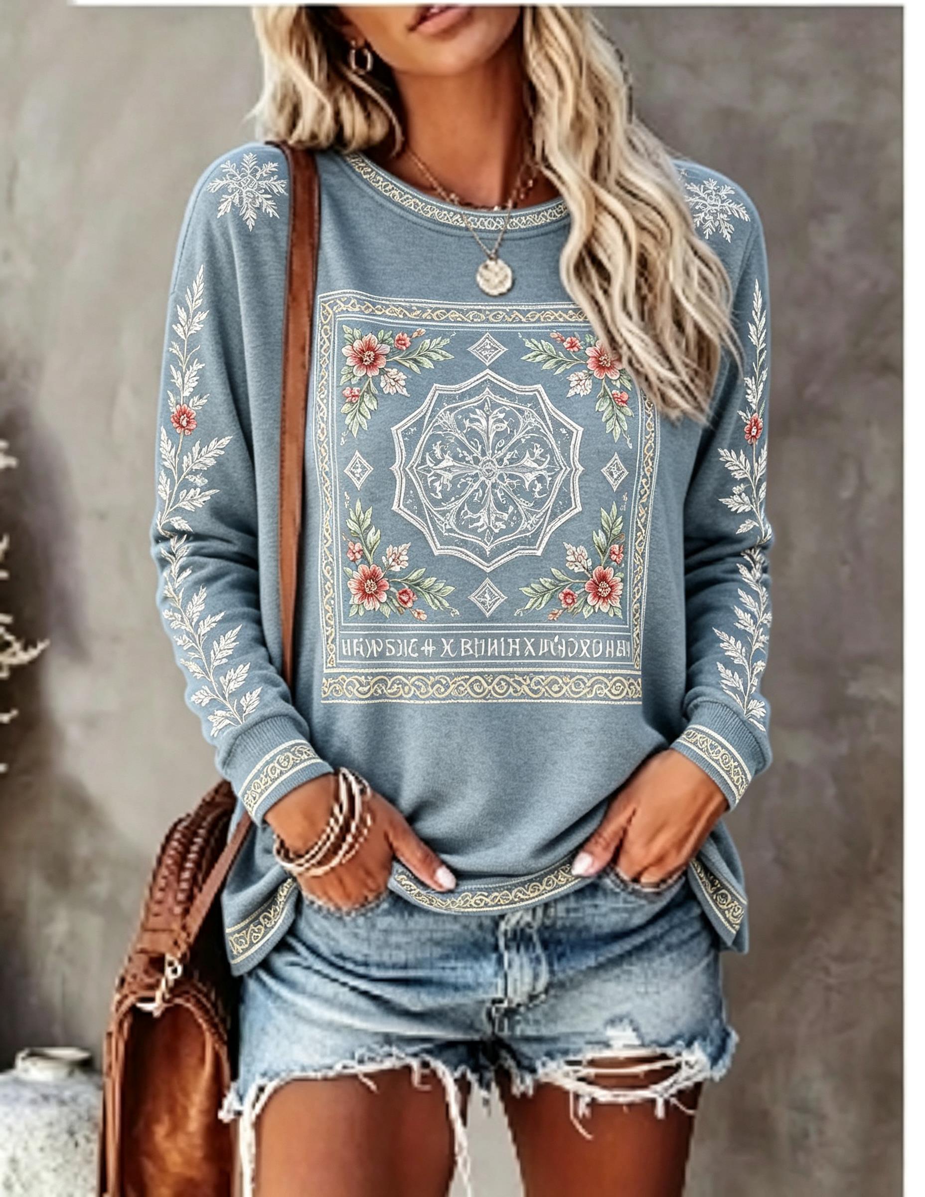 เสื้อยืดแขนยาวคอกลมสำหรับผู้หญ - Blouses บทวิจารณ์และราคา