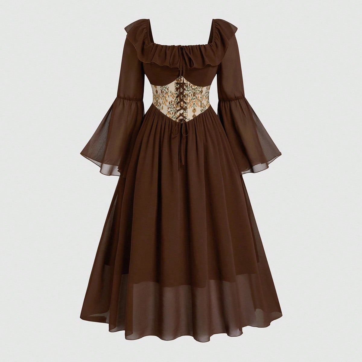เดรสชีฟองวินเทจสไตล์วิคตอเรียน - French Vintage Floral Midi Dress บทวิจารณ์และราคา