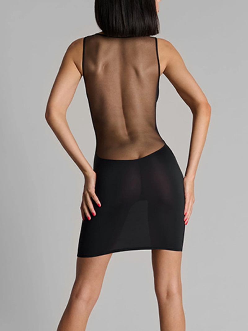 เดรสผ้าตาข่ายซีทรูเว้าลึกทรงบอ - Sexy Mesh Sheer Bodycon Dress บทวิจารณ์และราคา