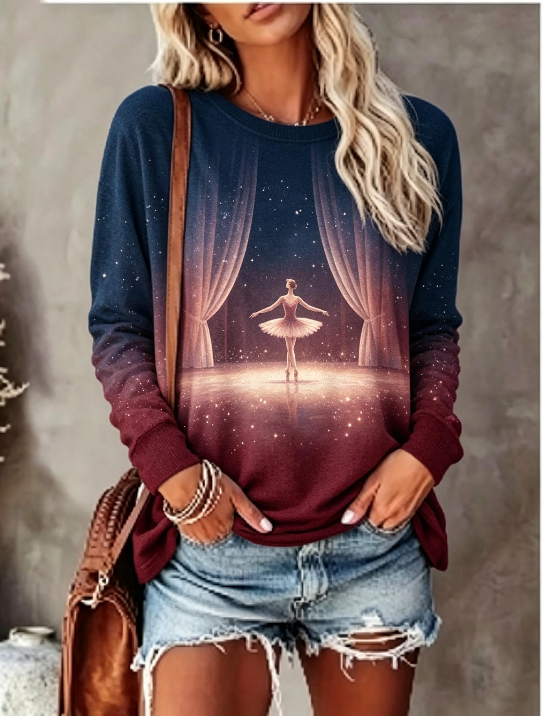 เสื้อยืดแขนยาวผู้หญิง ลายพิมพ์ - Blouses บทวิจารณ์และราคา