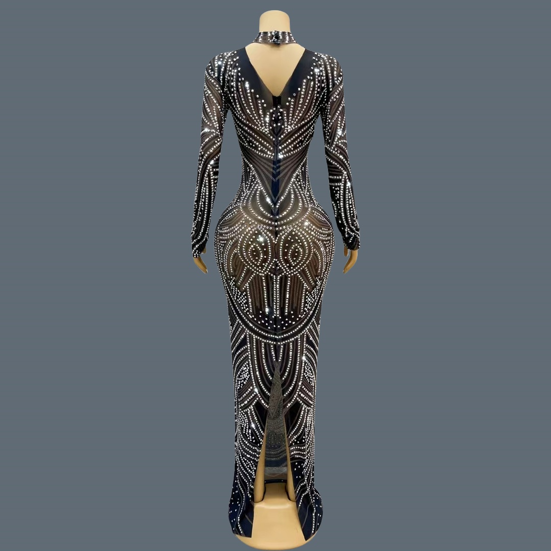ชุดราตรีสีดำสไตล์ใหม่ ประดับเพ - Sparkly Rhinestone Club Party Dress บทวิจารณ์และราคา