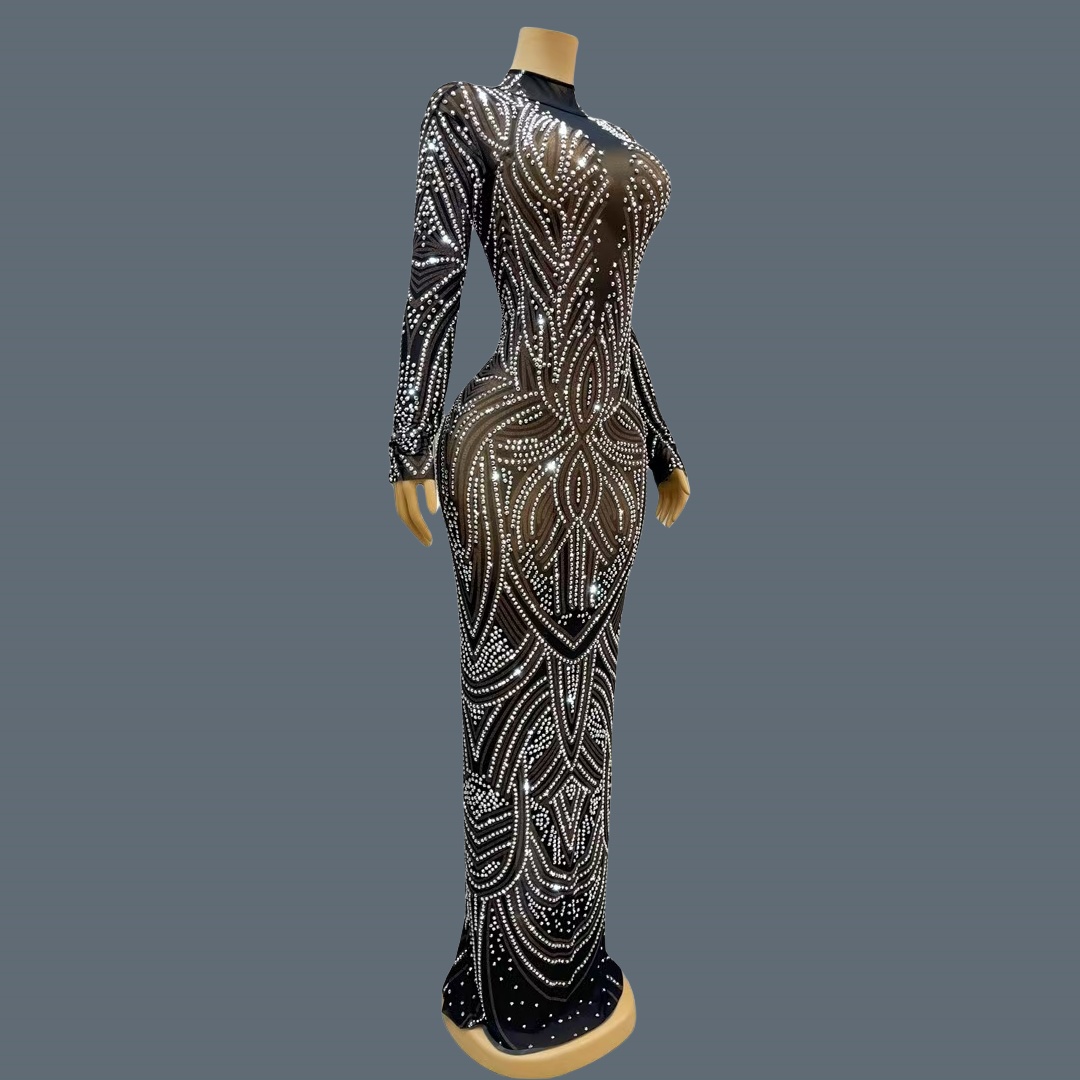 ชุดราตรีสีดำสไตล์ใหม่ ประดับเพ - Sparkly Rhinestone Club Party Dress บทวิจารณ์และราคา