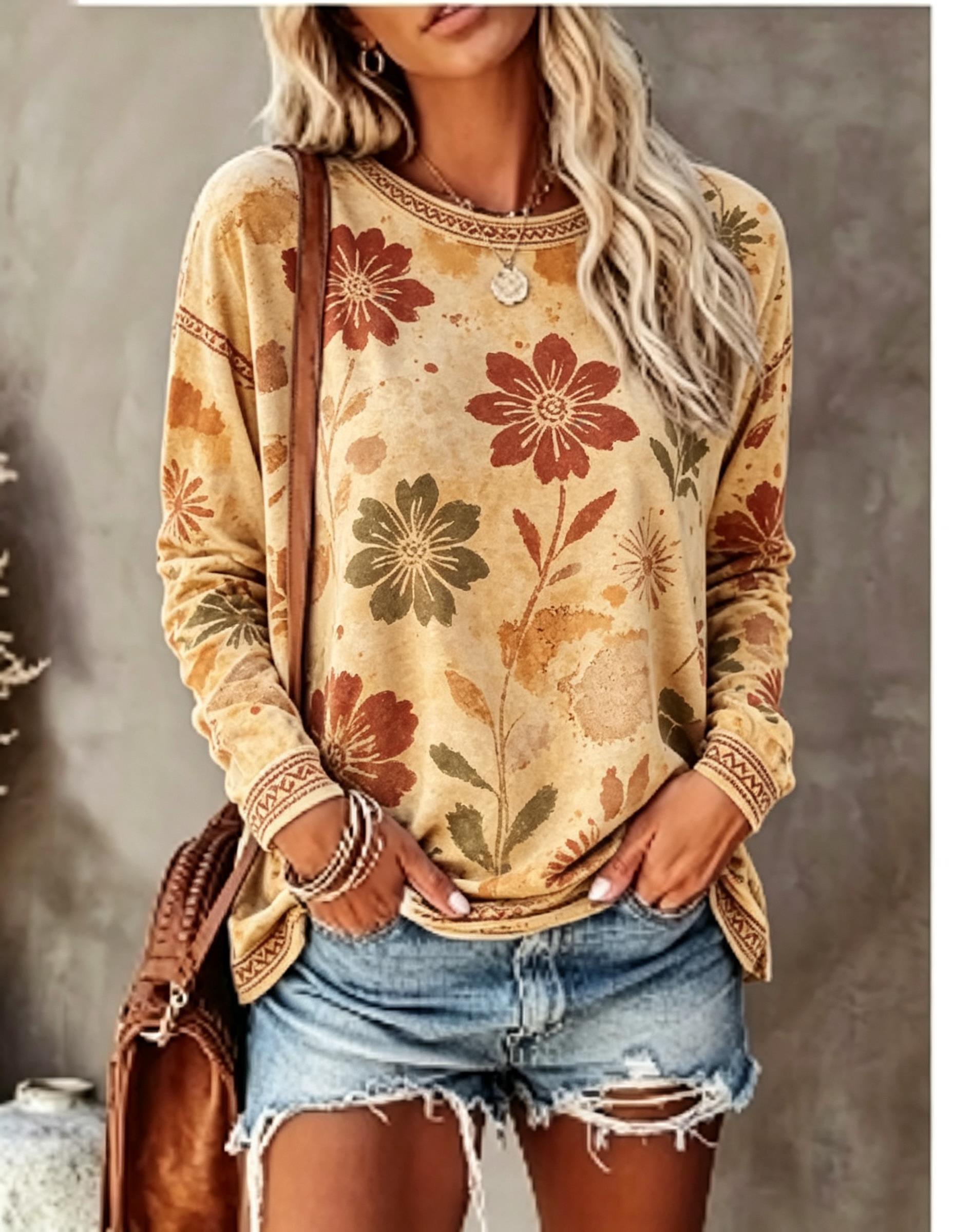 เสื้อยืดแขนยาวคอกลมสำหรับผู้หญ - Blouses บทวิจารณ์และราคา