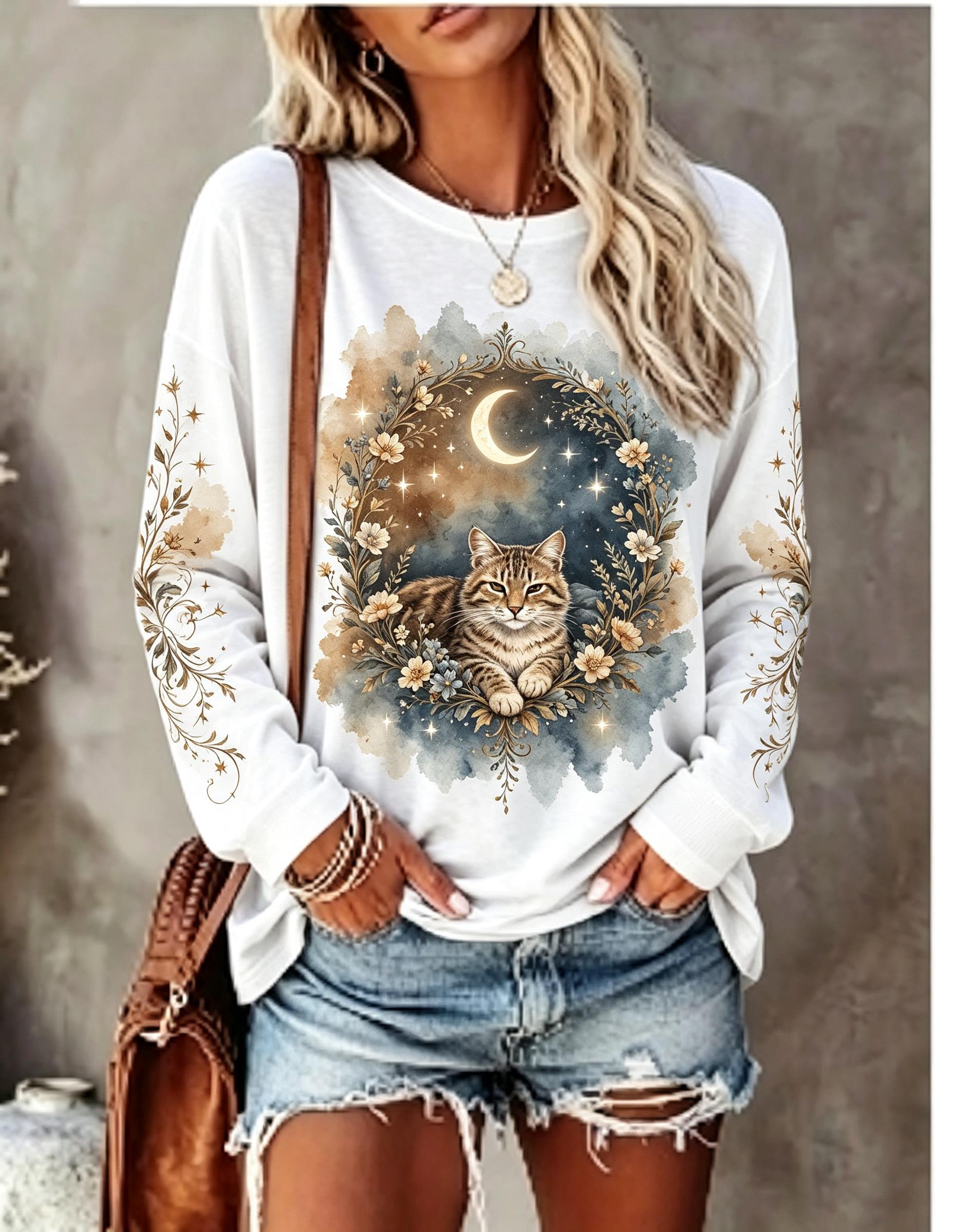 เสื้อยืดแขนยาวผู้หญิง ลายหมาป่ - Blouses บทวิจารณ์และราคา