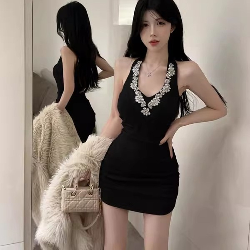 เดรสสีดำเซ็กซี่แบบไหล่เดียว ดี - Sparkly Rhinestone Club Party Dress บทวิจารณ์และราคา