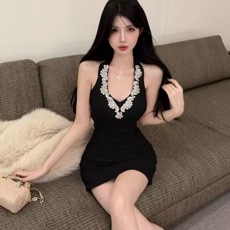 เดรสสีดำเซ็กซี่แบบไหล่เดียว ดี - Sparkly Rhinestone Club Party Dress บทวิจารณ์และราคา